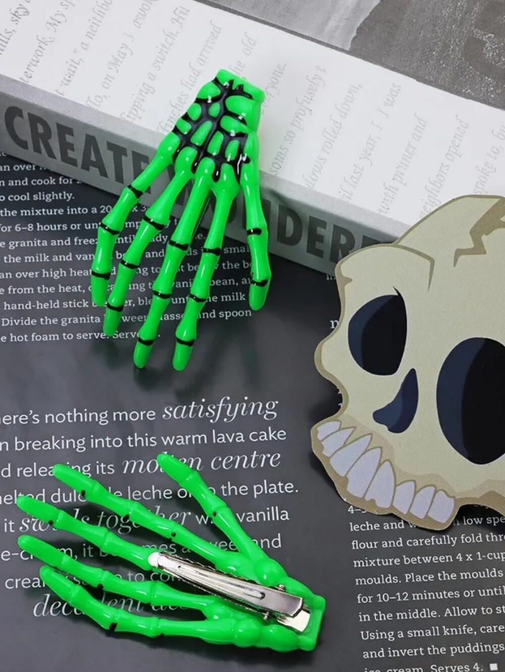 Neon Green Skeleton Hand Hair Clips